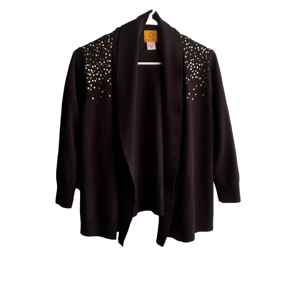 Gold and Silver studs Ruby Rd. black open sweater size small